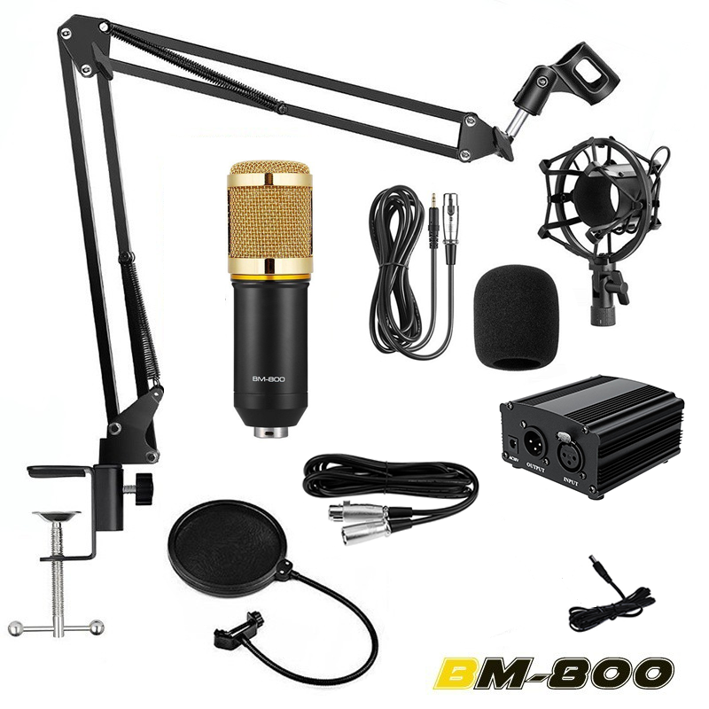 BM800 Condenser Microphone Package with Phantom Power Supply for Condenser Microphones Audio Record Microphone Price in Bangladesh Studio Recording Microphone Condenser Microphone. 