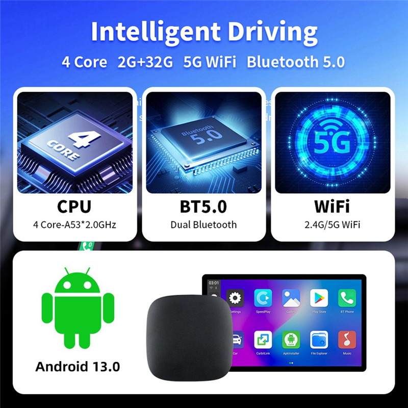 Smart AI Box Android Auto Wireless Carplay Adapter Open Car Multimedia Player Android13 System 2+32G. 
