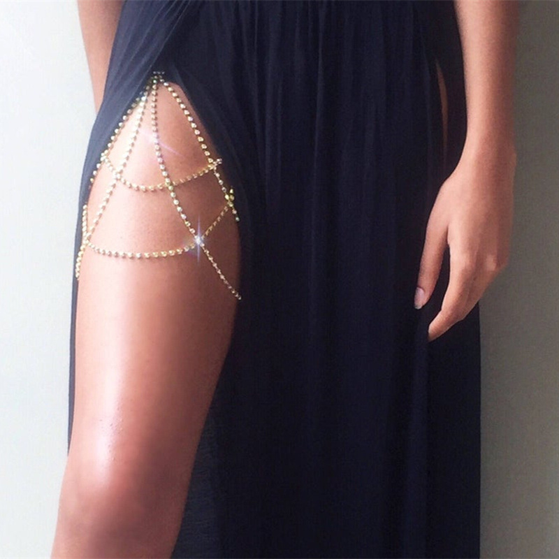 Cross-border hot-selling rhinestone thigh chain, women's fashionable and sexy nightclub multi-layer elastic rope leg chain leg chain
