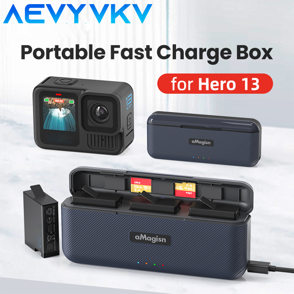 GoPro Hero 13 için hızlı şarj kılıf taşınabilir 3 yuvaları AMAGISN şarj TF kart saklama kutusu git Pro Hero 13 aksesuarları
