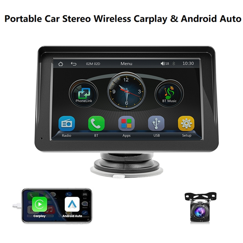 Wireless Carplay & Android Auto Car Stereo, Portable 7 Inch Touch Screen Navigation Audio Car Radio Receiver, Bluetooth. 
