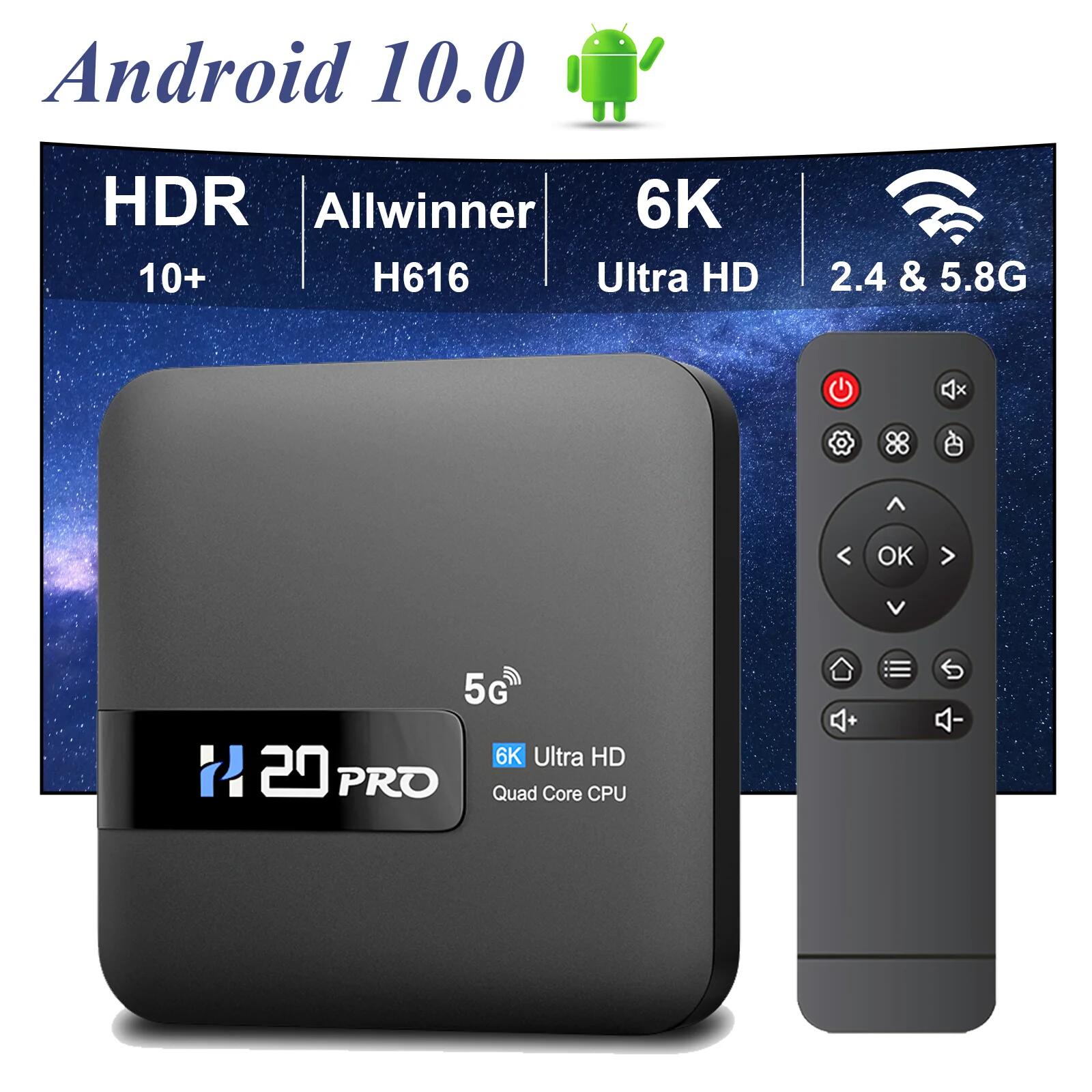 HONGTOP H20PRO Smart TV Box WiFi6 Android 10 6K 4K 3D Media Player TV Box Android 2.4G 5G WIFI Very Fast 1080P Set Top Box