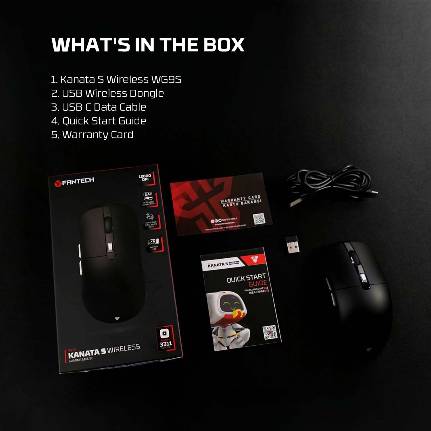 FANTECH WG9S KANATAS Wireless Gaming Mouse PIXART 3311 12000DPI Improved Ultra-Grippy Coating Mouse Macro Button Mice. 