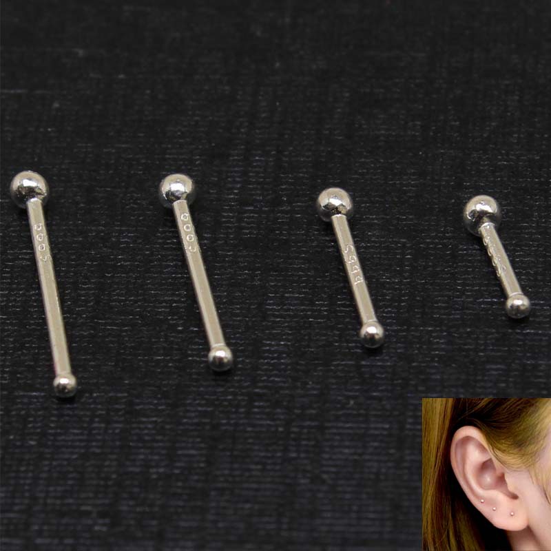 S999 Pure Silver Ear Sticks Ear Needles Earrings Two-End Beads Large and Small Beads Round Head Earrings Men's and Women's Silver Earrings Student Earrings