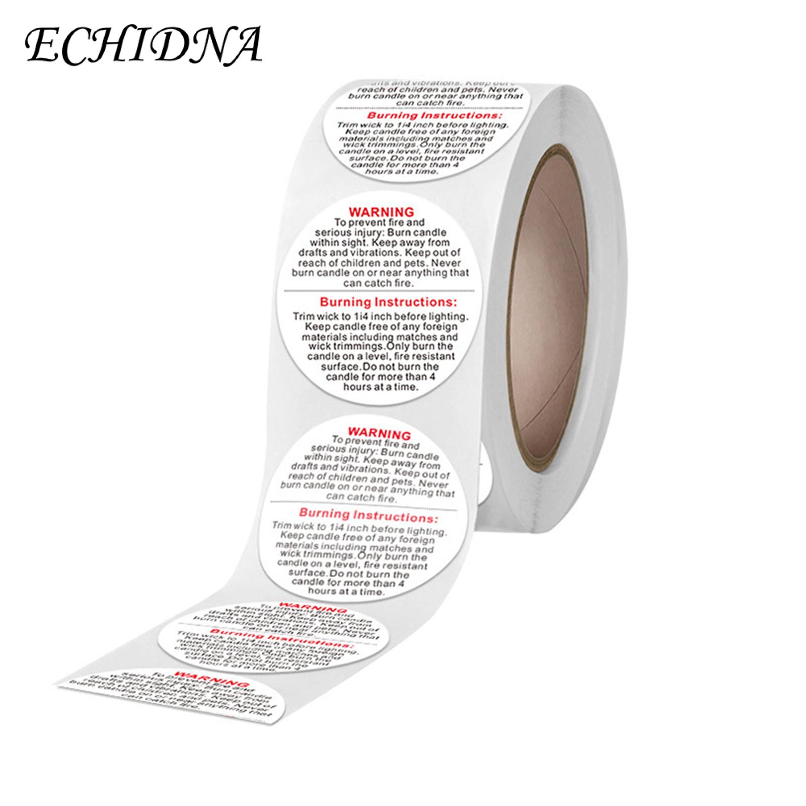 ECHIDNA Candle Warning Labels Wide Applications Round Label Black And White Text. 