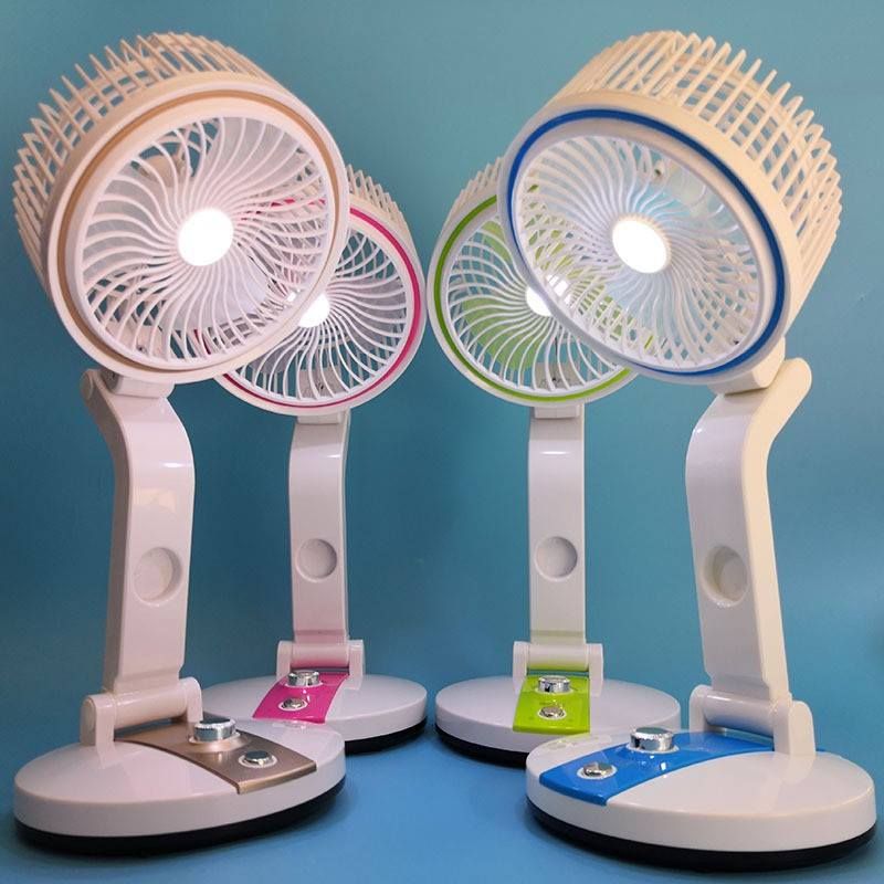 LR 2018 Rechargeable Folding Table Fan with Light Multifunctional Cute fan. 