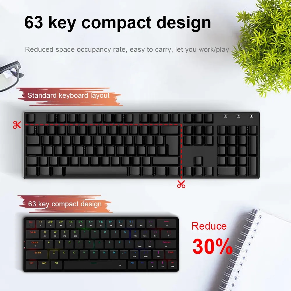 REDRAGON Elise Pro K624P RGB Super slim Mechanical Gaming Keyboard USB Support Bluetooth wireless 2.4G 63 Keys for Compute PC. 