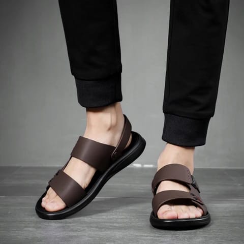 New Stylish Fashionable A T Leather Sandal for Men-Chocolate. 