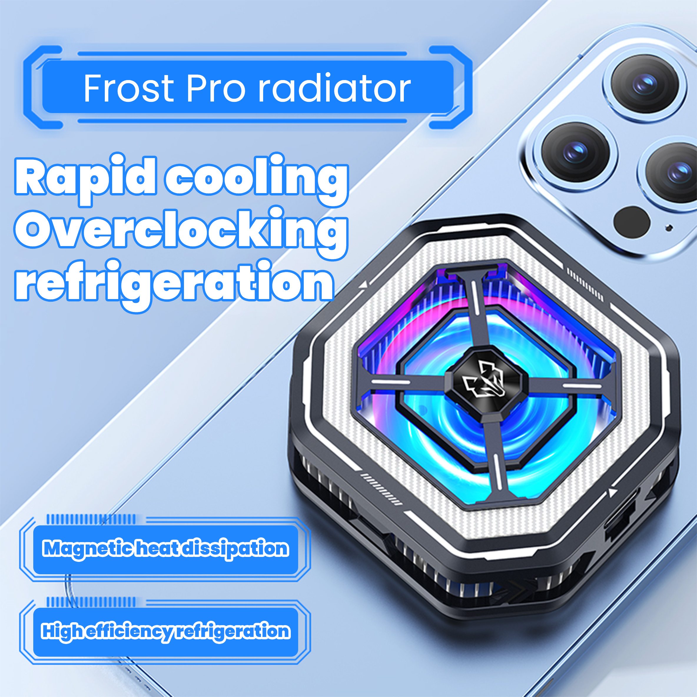 BlueWow HL01 Magnetic Cell Phone Cooler, RGB Phone Cooling Fan Portable Lightweight Mobile Phone Cooling Fan, Phone Radiator with Temperature Display for Mobile Gaming,Tiktok Live Streaming. 