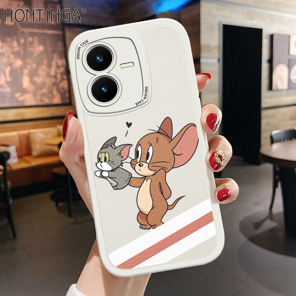 Hontinga for Vivo Y22 Y22S Back Cover PU Leather Space Astronaut Print Case Soft Silicone Edge Phone Cases