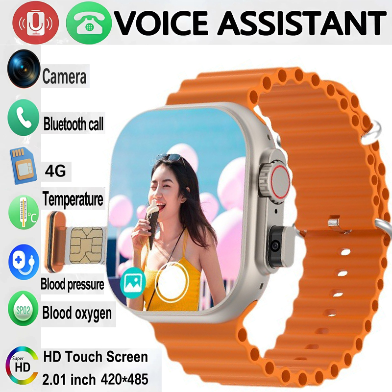 Smart Watch 4G SIM Card and Camera Video Call Whatsapp Notification AMOLED Screen Custom Dial Support TWS Earphone Connection