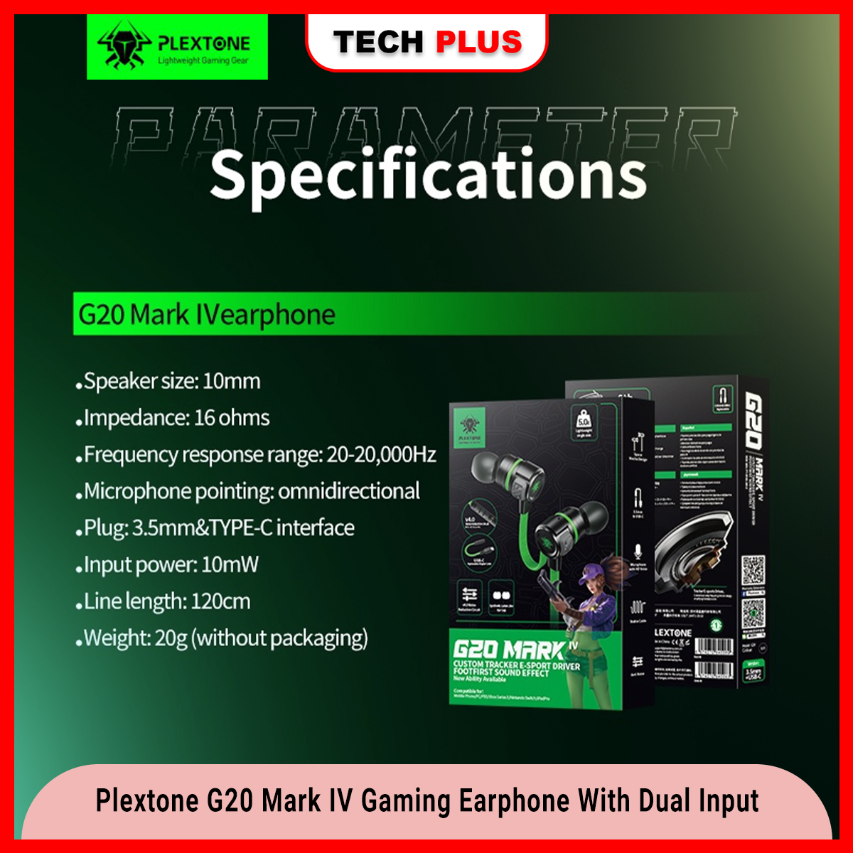 Plextone G20 Mark IV Gaming Earphone with Oracle pattern in-Ear Wired Headphones with built-in Microphone. 