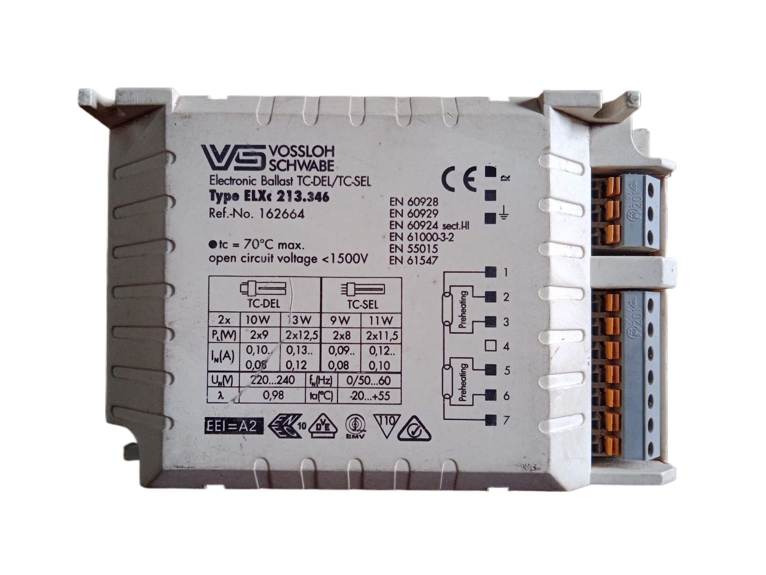 VS 1X9-13W Electronic Ballast TC-DEL/TC-SEL Ref.No. 162664 220V AC 50Hz, Germany