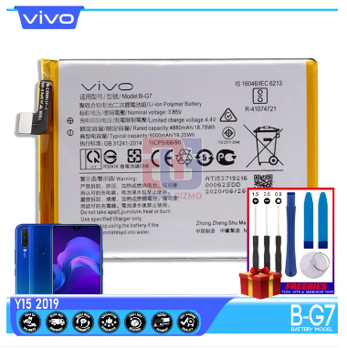 Vivo Y17 Battery for VivoY17 1902 / Y11 Y15 Y12 Model B-G7 Li-ion AMIMA Gizmo authentic and Capacity Replacement, Same Size as Legit Battery of Authentic Smartphone, Support Fast Charger, 5000mAh