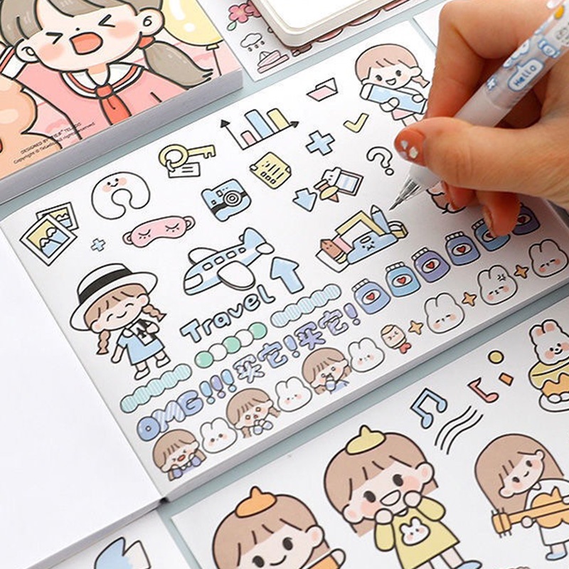 50 Sheets Cute Cartoon Patterns Washi Stickers Handbook Student Decorative DIY Material Stickers Book. 