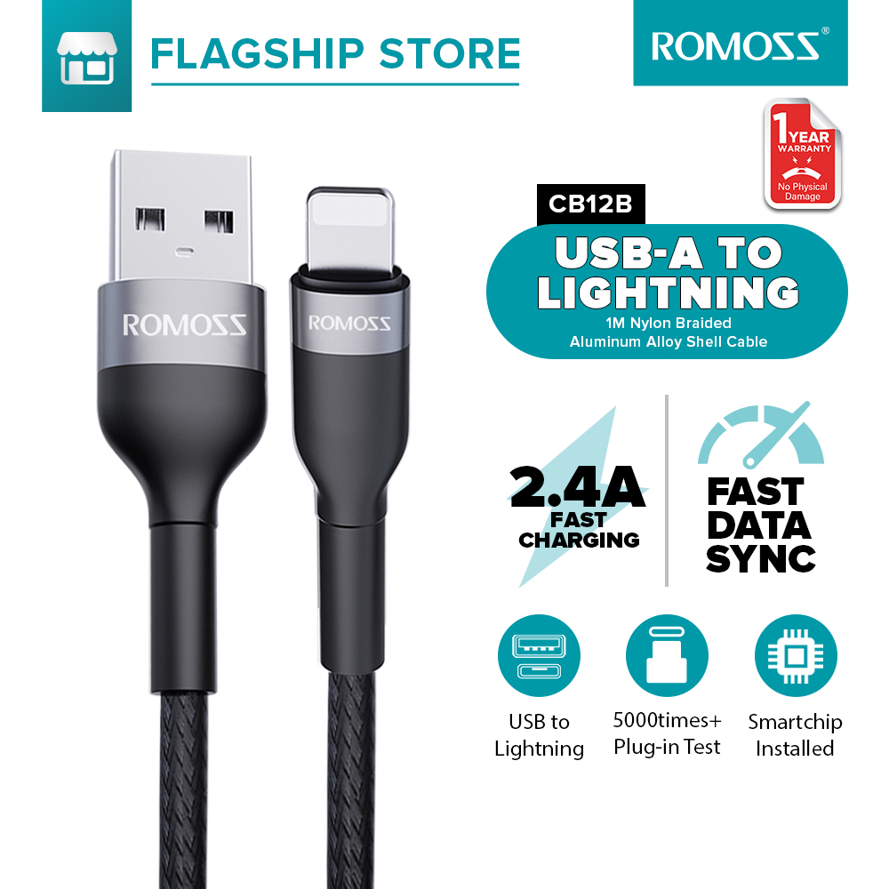 Romoss CB12B 2.4A Fast Charging Cable 1M USB to Lightning Fast Charger Data Cable for iPhone iPad iOS Devides Charging