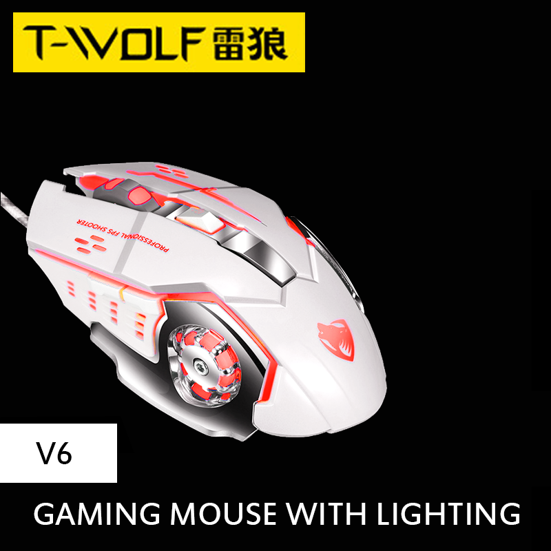 Gaming Mouse With Lighting Twolf V-6 White Mouse - Elevate Your Gaming Setup With Stylish White Mouse