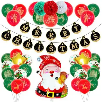 1set Merry Christmas Letter Banner Party Balloons Decoration Red