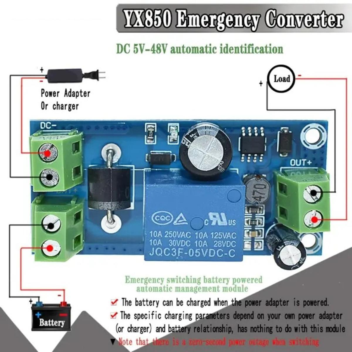 YX850 Power failure automatic standby Battery module 5V-48V universal converter JY-850 Circuit Module