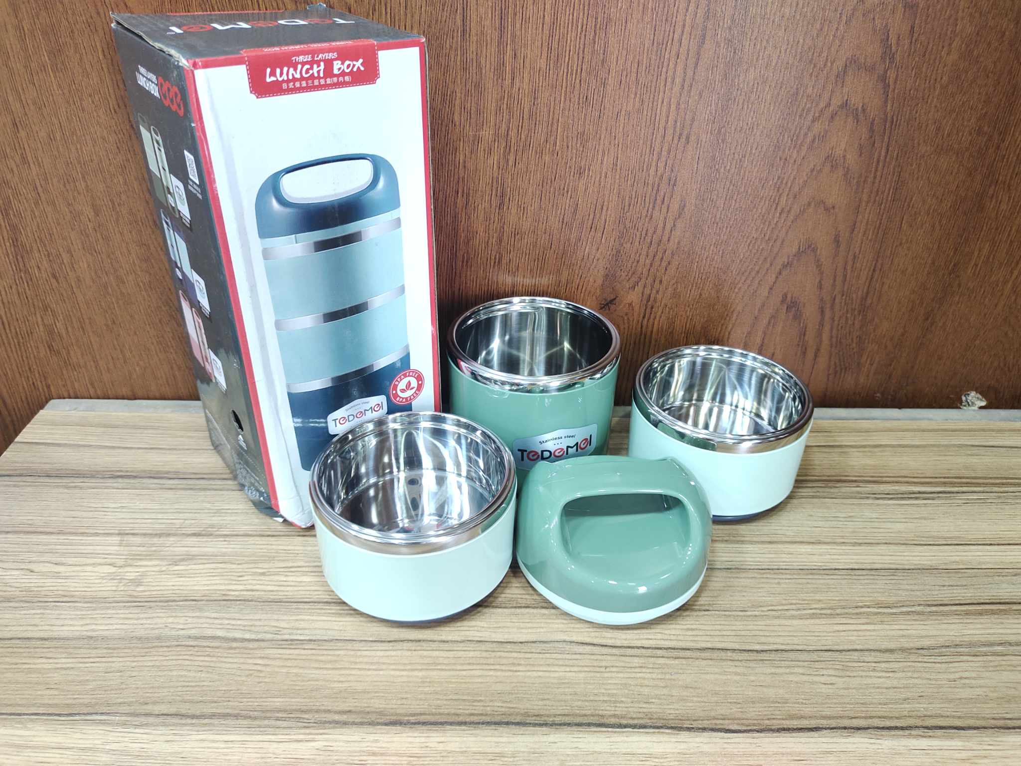 Thermal Insulated Lunch Box Multi Color. Homio Tedemei 2 Layers Lunch Box, PP Material Outside - Inner Stainless Steel. 
