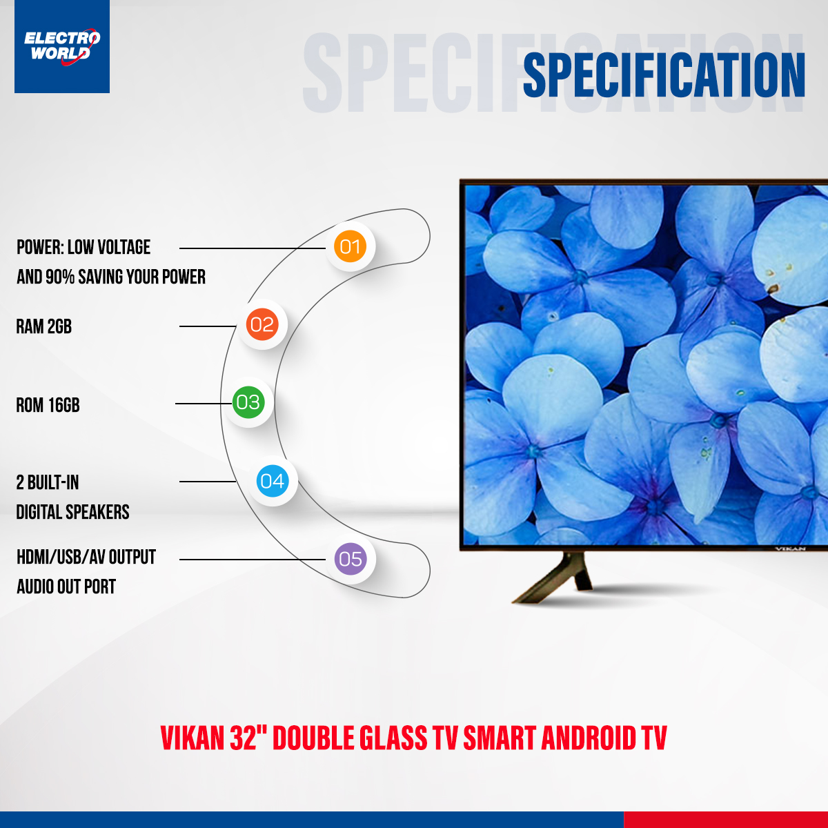 Vikan 32'' Double Glass tv Smart Android Tv Ram 2 Gb Rom 16 Gb 4K Supported Led Tv. 