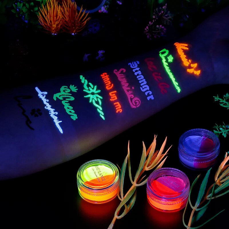 DE'LANCI 10 Color Dual Colors Face Paint Water-Based Activated Eyeliner UV Ligh Rainbow Cake Body Painting Glow Eyeliner on Dark. 