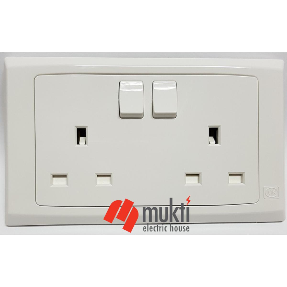 MK Made in Singapore SLIMLINE PLUS 13A 3 Pin Flat Dual Outlet 2 Gang Socket with Switch Three 3Pin