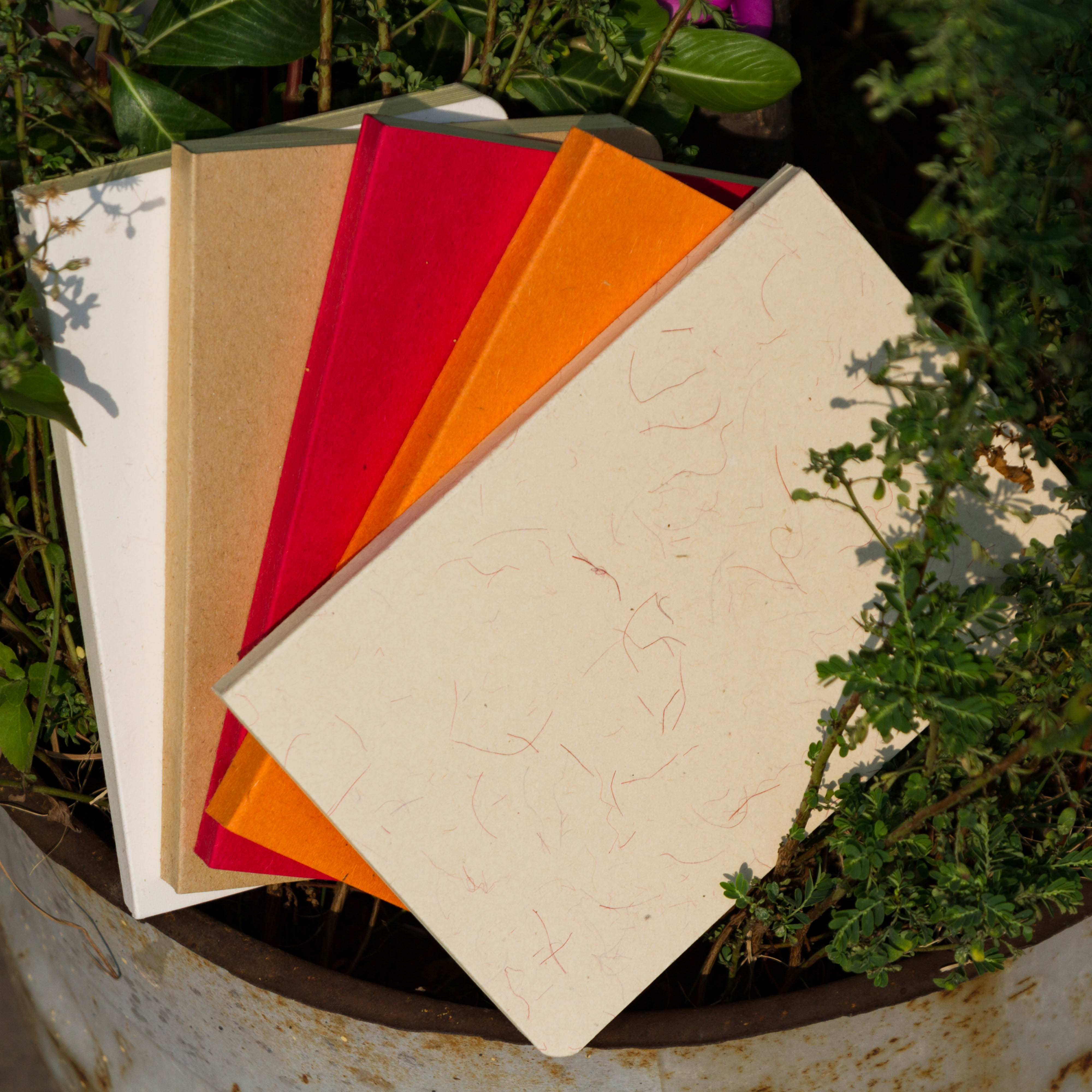 Tent Series Yellowish Page Hand Made Texture Grey, Kraft, Orange, Red & Texture White Cover Notebook 5-Pack. 
