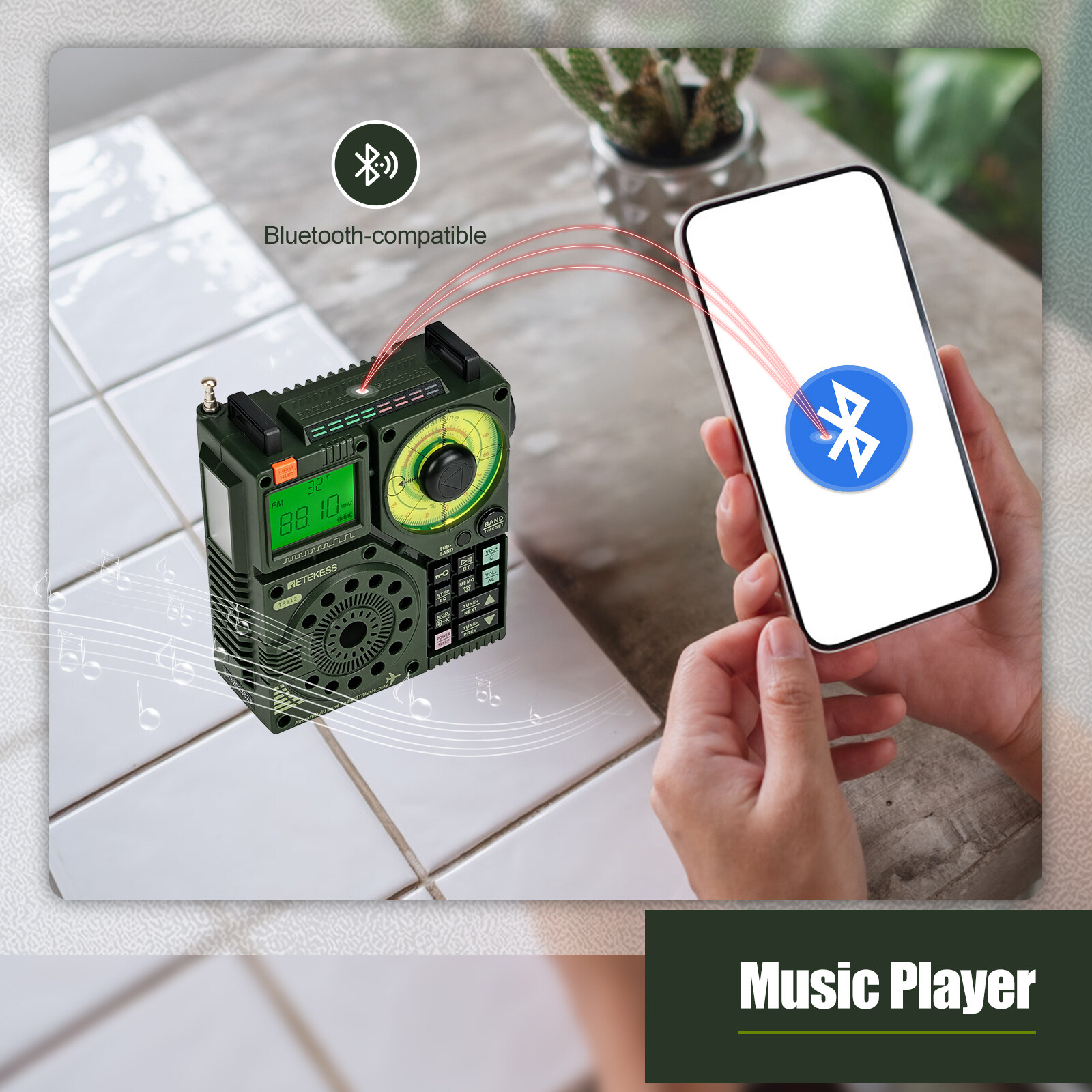 RETEKESS TR112 Portable Shortwave Radio AIR AM FM VHF SW WB Receiver Support Bluetooth APP Control DSP Digital Display Recording Rechargeable Stereo Emergency Radio for Home Outdoor. 