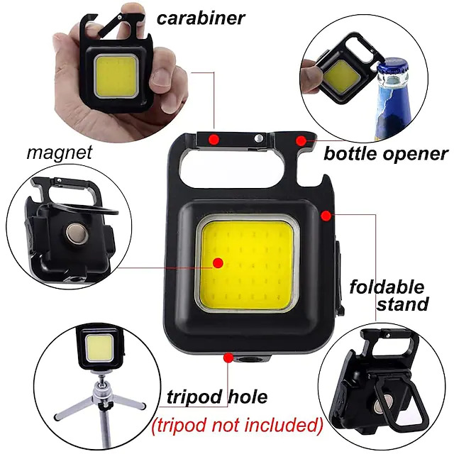 Mini Keychain Flash Light USB Rechargeable 3 Modes COB Waterproof Multifunction Portable Lamp Emergency Pocket Work Lights Small Bottle Opener for Outdoor Travel Camping Hiking. 
