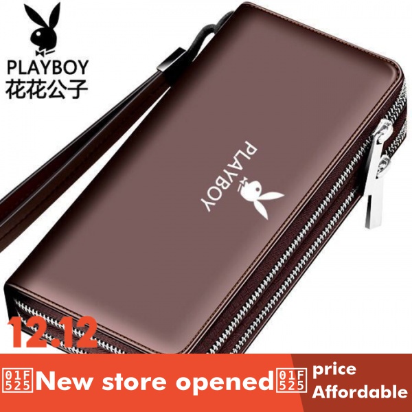 Playboy Men's Handbags Double-Layer Double Zipper Long Mobile Phone Bag Business Wallet Large C. 