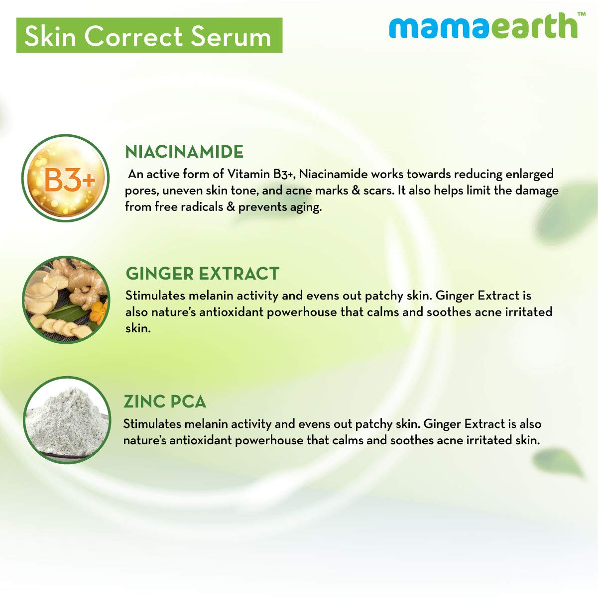 Mamaearth Skin Correct Face Serum with Niacinamide and Ginger Extract for Acne Marks & Scars - 30 ml. 