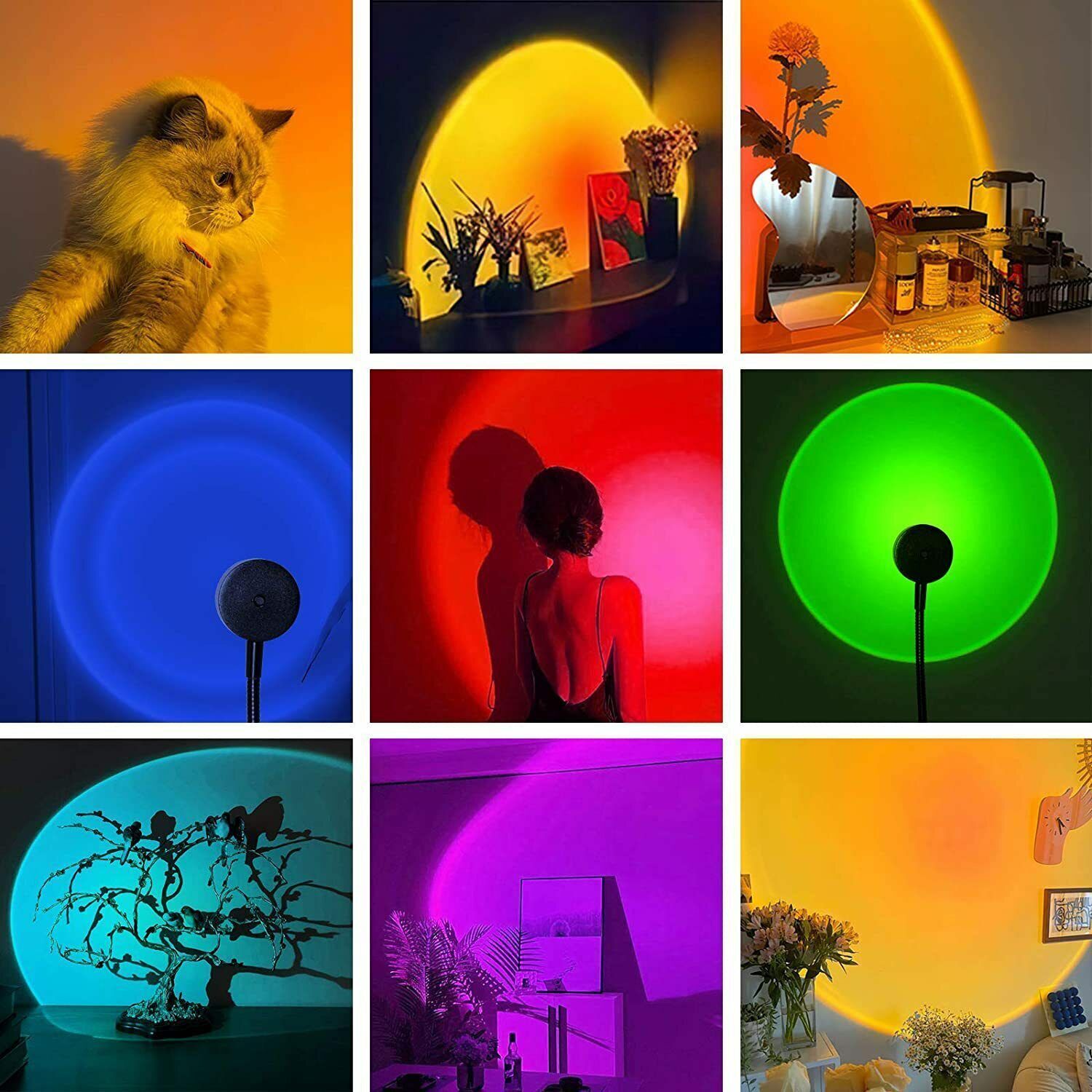 USB Sunset Night Light Mobile Phone Self Photography Laptop Light LED Rainbow Neon Night Light Projector Photography Wall Atmosphere Light. 