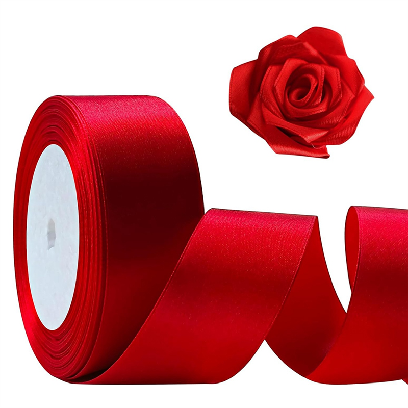 Red Ribbon 1 1/2Inch, 25 Yards Satin Craft Ribbon, Single Face Polyester Silk Hair Ribbon, Fabric Ribbon for Bouquets