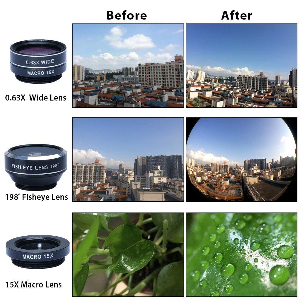 APEXEL APL - HS12XDG3ZJ Cell Phone Camera Lens Kit 4 in 1 12X Telephoto Lens with Tripod Wide Angle Macro Fisheye - Black. 