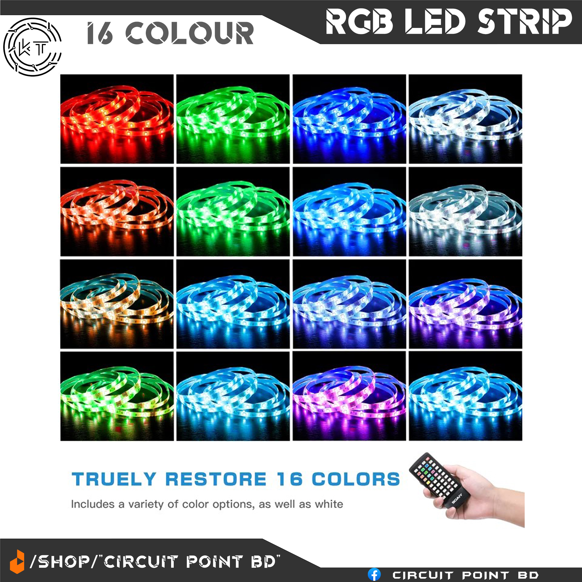 16 Colour RGB LED Strip Light, DC 12V SMD 5050 5 meter (16 Feet long) With Remote control, Flexible Lighting Ribbon Tape Lamp For Ceiling,Room Decoration RGB Strip. 
