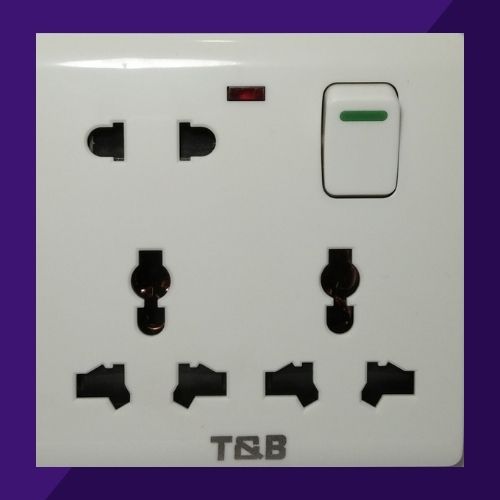Electric 8 pin wall multi socket with Indicator 3 pin Double & 2 Pin With Switch. 