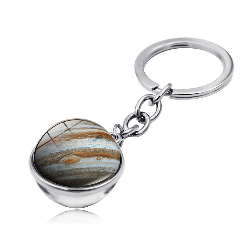 Cosmic Galaxy Planet Keychain Pendant Earth, Mars, Jupiter, Moon Double-sided Glass Ball, Key Chain Bag Charm