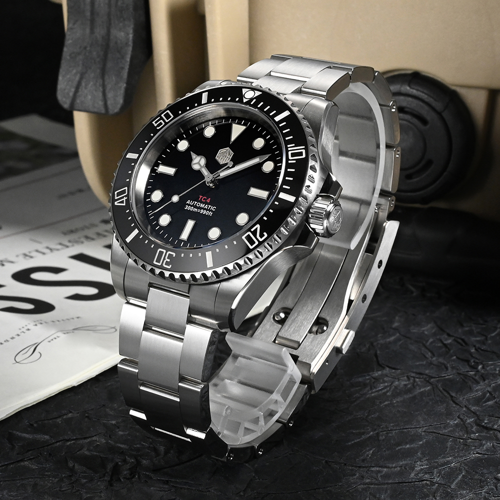 San Martin 40mm GR5 Titanium Luxury Men Diving Watch Helium Device Automatic Mechanical Watches Sapphire BGW-9 Waterproof 300m. 