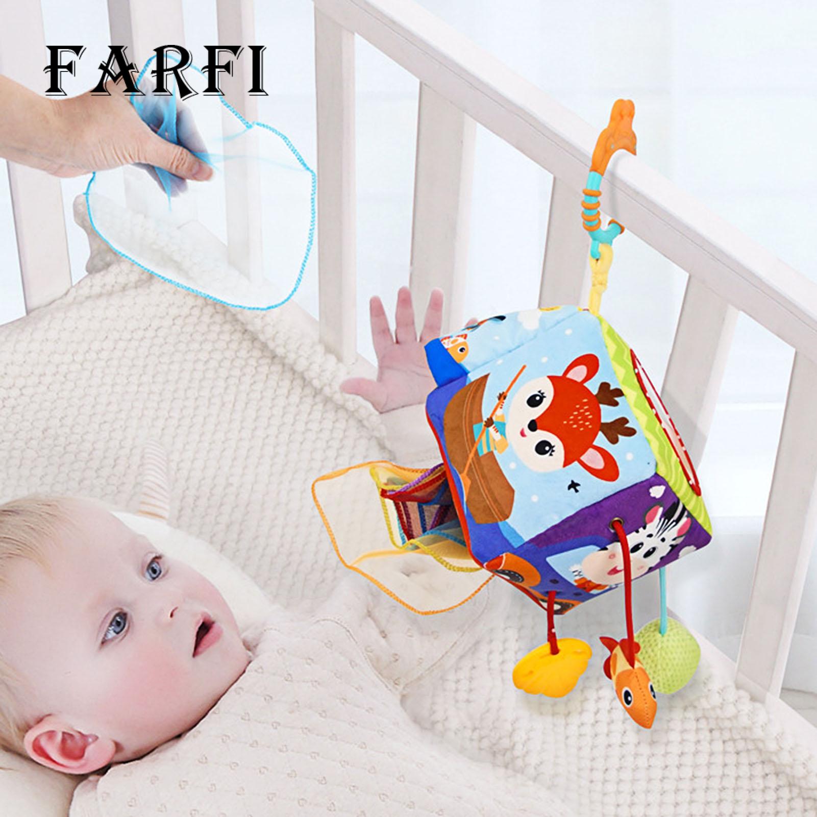 Pulling Fun Baby Toy 7-in-1 Baby Sensory Toys Newborn Tissue Box Toy Infant Pull String Travel Toys Toddler Stroller Crib Hanging Toy Babies Educational Toys for 6-12 Months Boys Girls Baby Shower
