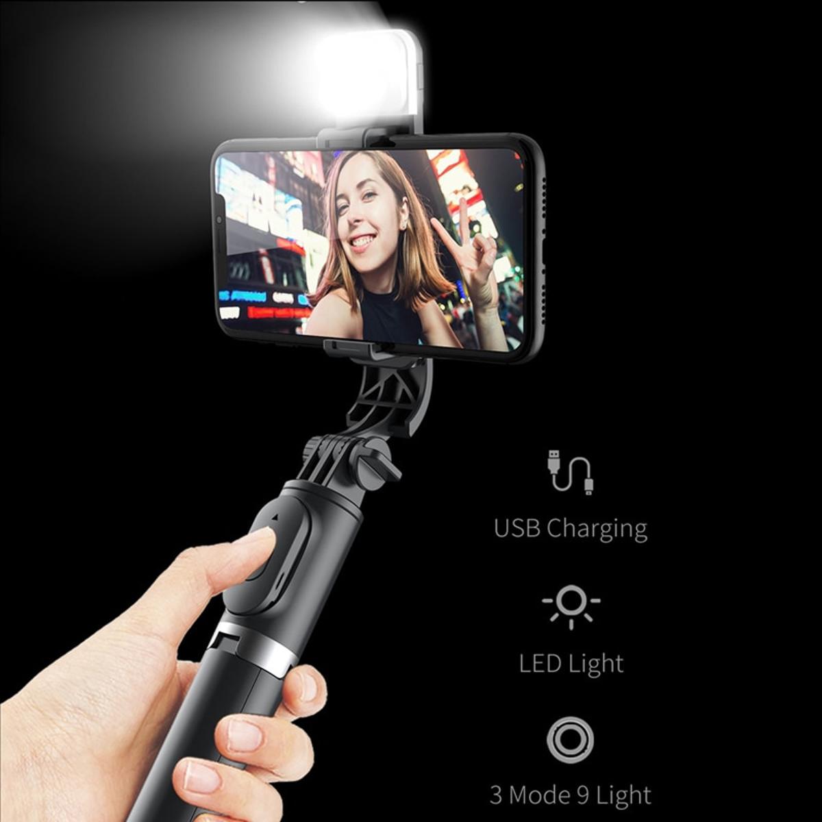 Content Creators Combo Package Selfie Stick with LED Light and K8 Wireless Type C Microphone. 