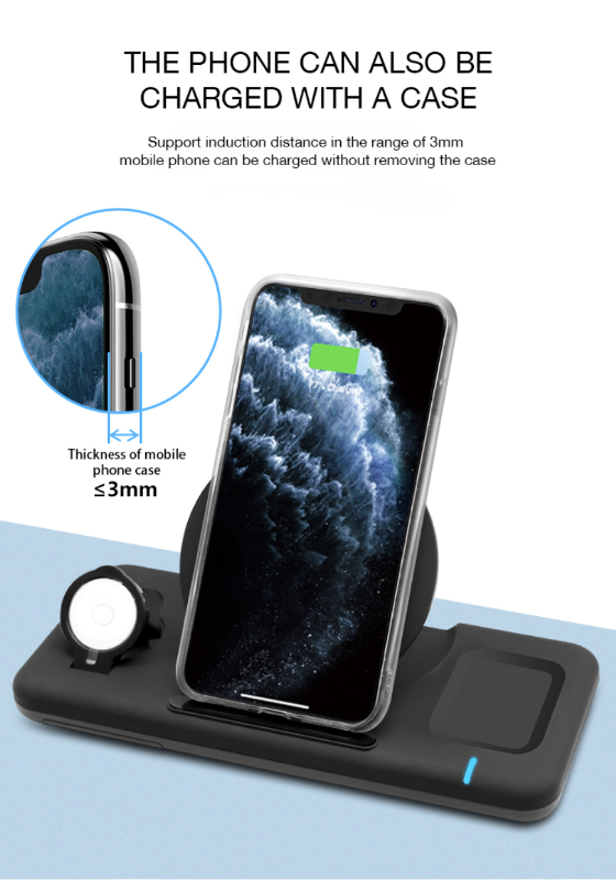 3 in 1 Wireless Charger Station Suitable for Iphone Apple Watch AirPods Wireless Charging Stand Base with QC3.0 Adapter. 