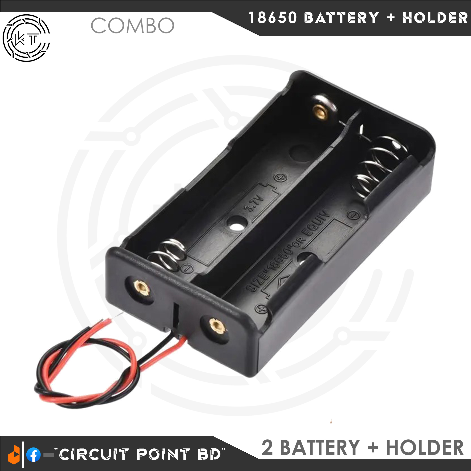 Li-ion Battery + Battery Holder Combo. 2 Pcs 18650 Rechargeable Lithium Battery (Total 7.4V) with 2X Battery Holder Case.. 