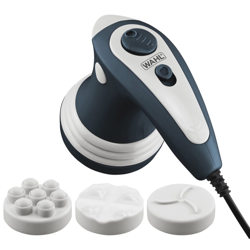 Rolling Shiatsu Handheld Massager, Variable Intensity, Intense Circular Kneading Massage For Full Body | White And Blue