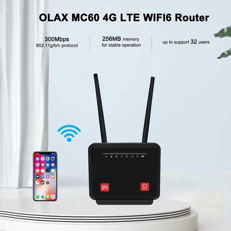 OLAX MC60 4G LTE Turbo Wireless Router 4 Network Port Router 300Mbps With 5000MAH Battery Removable Antenna WPA WPA2 Security VPN Support CPE Router. 