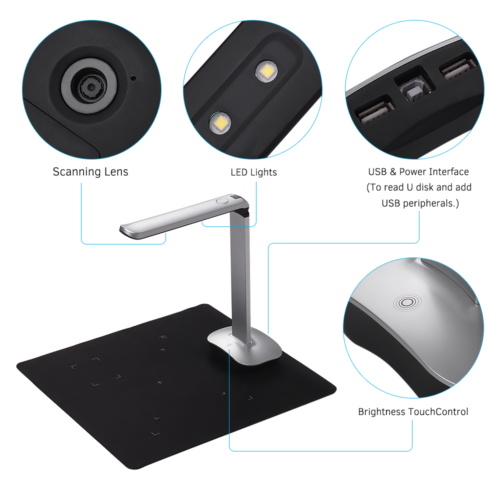 HXSJ F50 Foldable HD High Speed USB Book Image Document Camera Scanner 15 Mega-Pixels A3 & A4 Scanning Size with LED Light for Classroom Office Library Bank for Windows. 