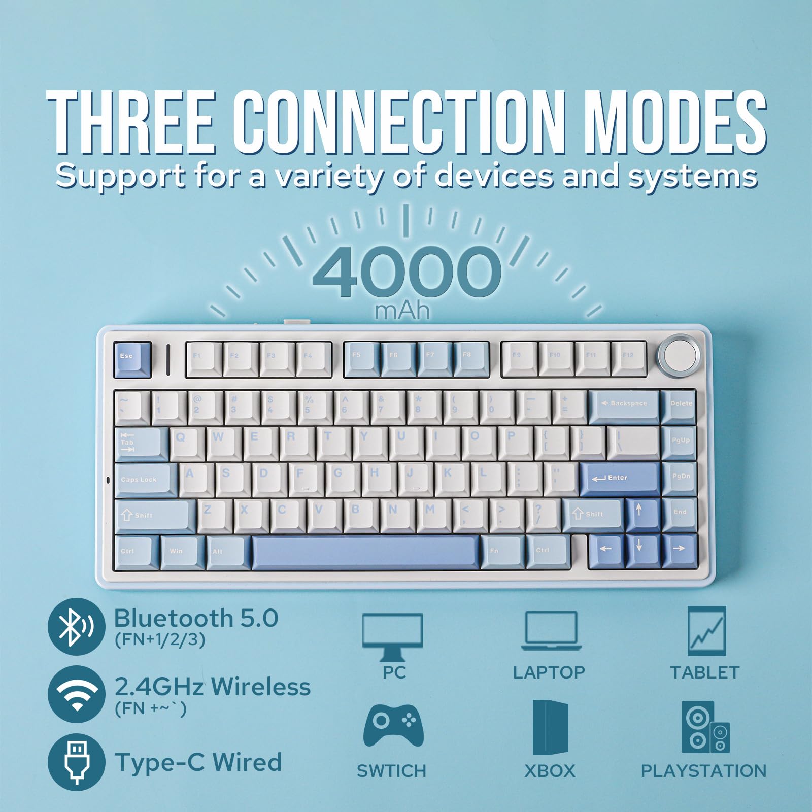 Aula F75 Gasket Mechanical Keyboard 75% Wireless Hot Swappable Gaming Keyboard With Knob Bluetooth/2.4G/USB-C Tri-Mode Keyboard. 