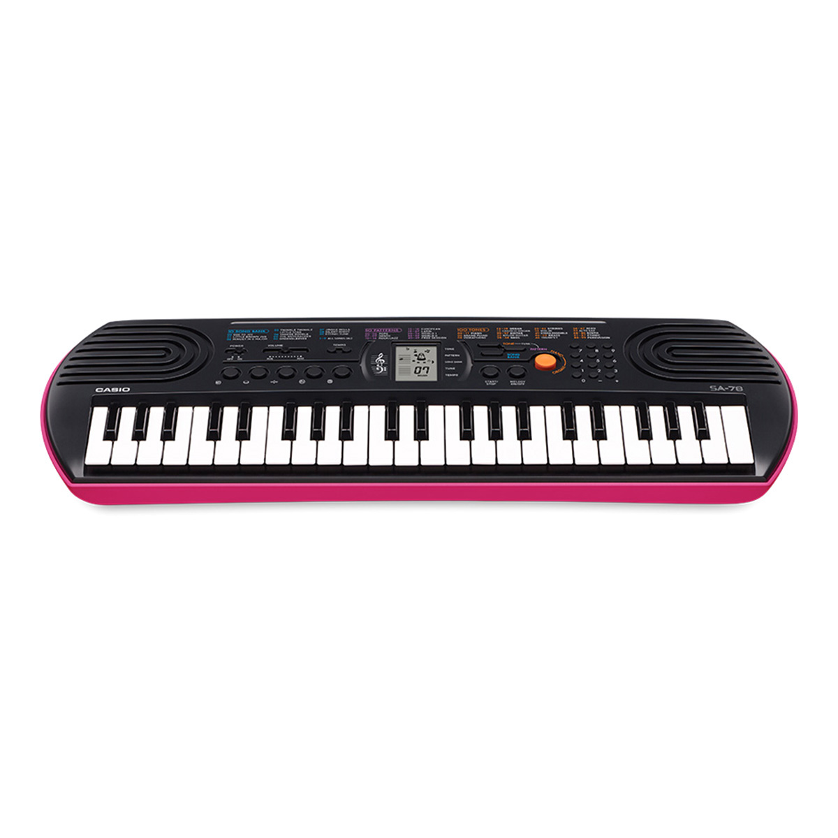 Casio SA-78 Portable Musical Keyboard Piano - Black & Magenta with Adapter. 