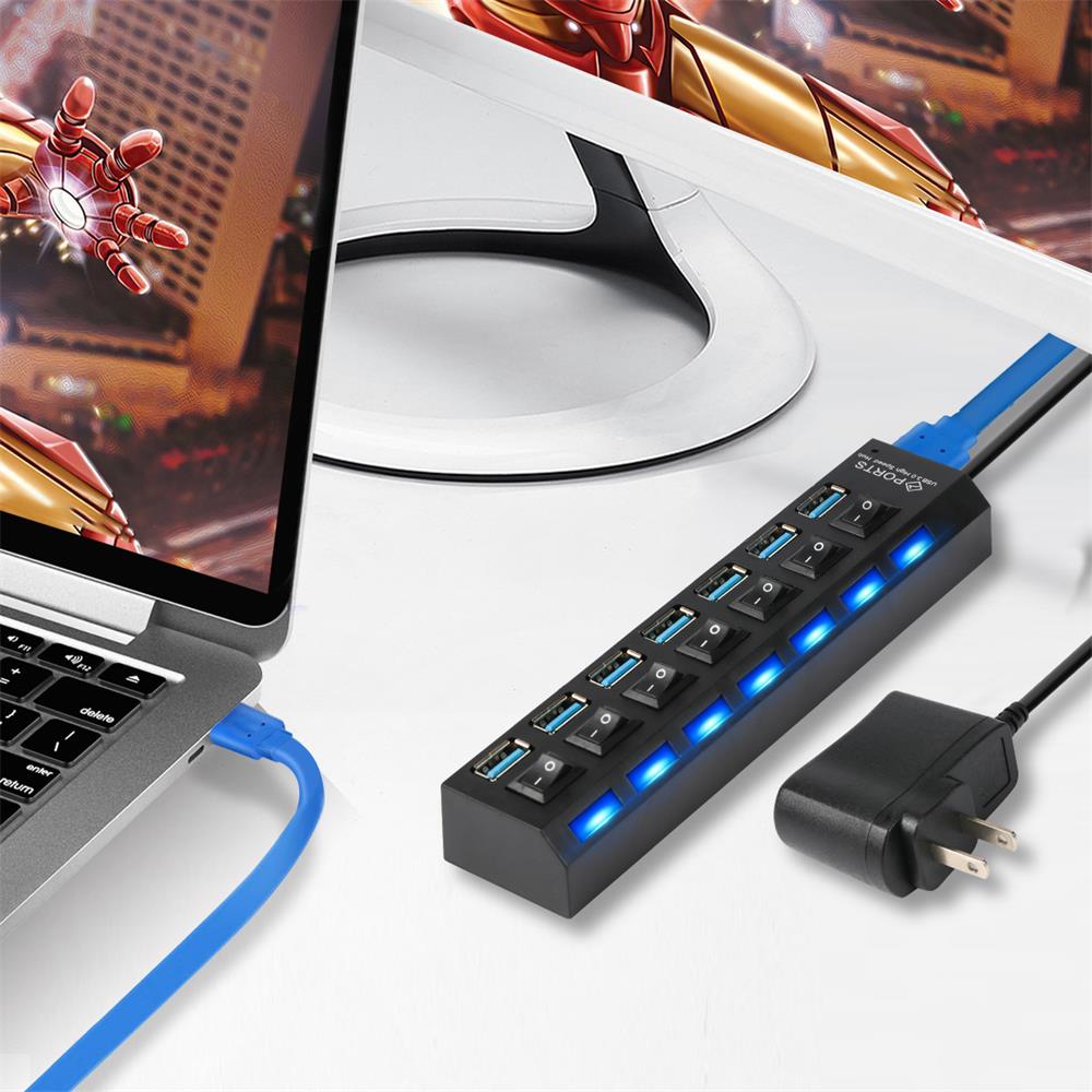 【VisioN Shop】USB HUB 3.0 4/7 Multi Port USB Splitter Power Adapter Multiple Expander For PC Laptop. 
