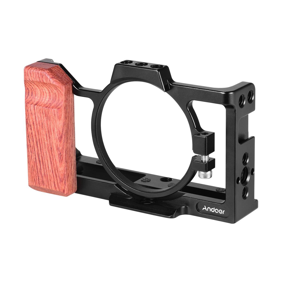 Camera Cage Compatible with Sony ZV1 Camera with Wooden Handle Grip Cold Shoe for Mounting Microphone LED Light